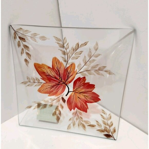Yankee Candle Autumn Leaves Crackle Candle Tray Trinket Dish Orange & Brown - Picture 3 of 9